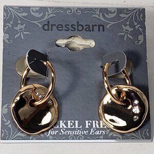 2/$30 Gold tone Interconnected Hoop Sparkle Crystal Disc Stylish Drop Earrings